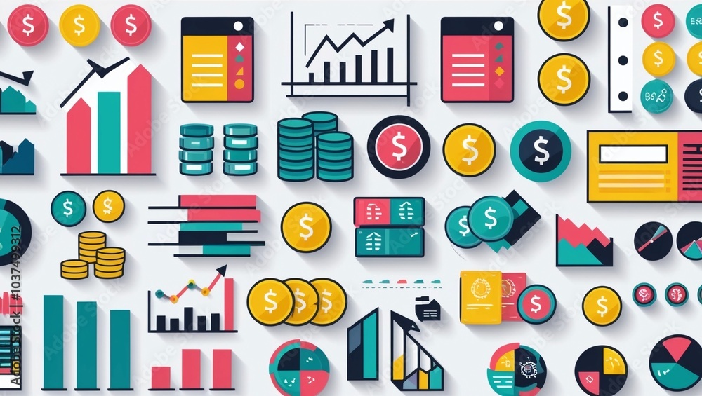 Poster charts and graphs with glowing lights and blurred lines – data visualization and statistical analysi