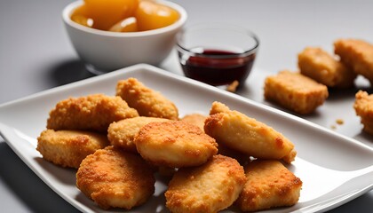 Golden Chicken Nuggets on a White Plate