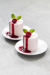 Cherry Cream dessert pudding, Panna Cotta. With cherry sauce. 