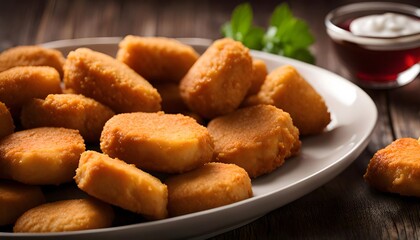 Golden Chicken Nuggets on a White Plate