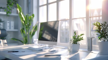 Sunlight Streaming Through a Window in a Modern Office