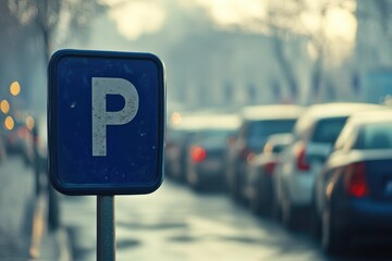 Parking Signage with City Traffic in Background