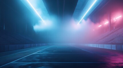 Neon-lit Sports Arena with Fog and Dynamic Lighting