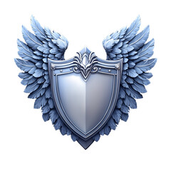 Fototapeta premium A shield with angelic wings, symbolizing protection and strength, set against a dark background for dramatic contrast.