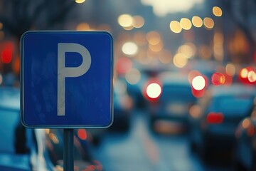 Parking Sign Prominently Displayed Among Vehicles