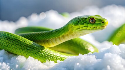 green snake on a snow