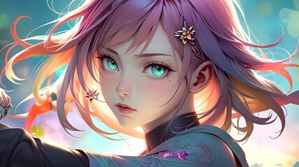 Naklejka premium women smilling, smiling women , anime smiling illustrations, smiling anime girls, cute anime girls, Anime girl smilling, AI generative, Ai anime Wallpaper, ai generative anime 