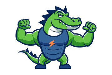 This funny cartoon dinosaur vector illustration features a cute green reptile character, a smiling tyrannosaurus rex