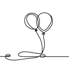 Minimalist drawing with floating balloons