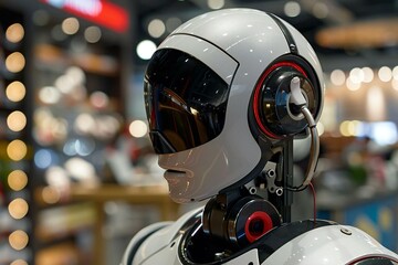 Fototapeta premium Close-up Of A Humanoid Robot Wearing Hearing Aid In Ear