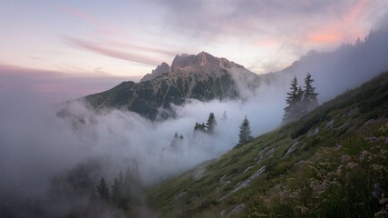 Mountain Peaks Covered in Fog