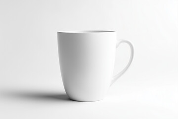 White mug mockup on a white background, high resolution, with a large empty space around the cup