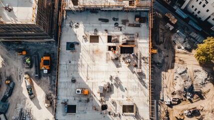 Fototapeta premium A panoramic view of a construction team assembling prefabricated modules for a mixed-use development project in a rapidly growing city district, Prefabricated construction assembly scene