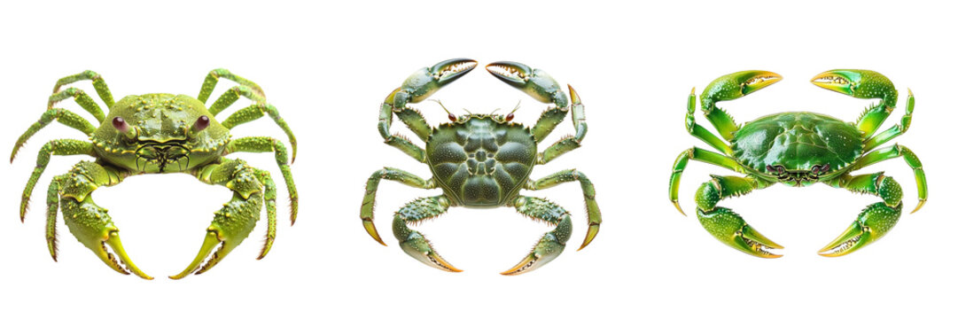 Set of A green Sea crab with bulo wather in the gress isolated on a transparent background