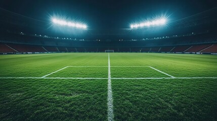 Fototapeta premium Empty Stadium Under Bright Lights at Night