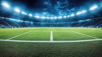 Fototapeta premium Serene Soccer Field Under Dramatic Night Sky