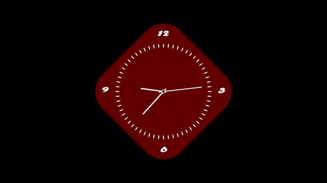 White color and boder deep red clock with moving arrows animation on black background.
