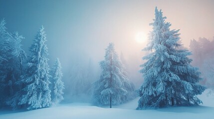 Serene Winter Landscape with Snow-Covered Trees