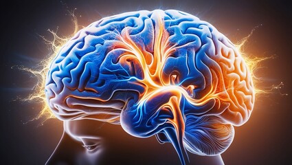 Fototapeta premium Abstract Profile View of a Human Brain with Vivid Neural Patterns