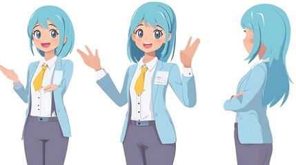 Anime Businesswoman Character Poses Illustration