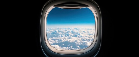 Naklejka premium Airplane Window View of Clouds