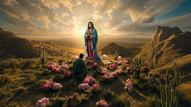 Animation of the apparition of the virgin of guadalupe. Mexican catholic celebration