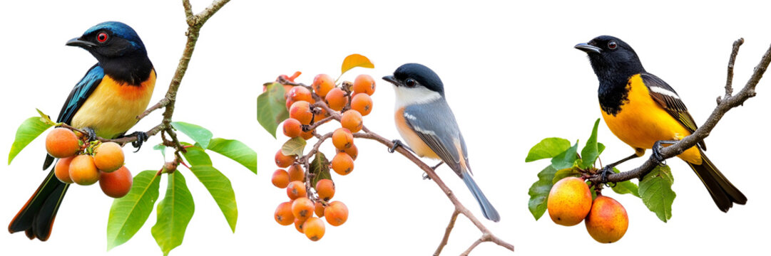  Set of irds of Bangladesh birds from satchori National park And the bird is eating the ripe fruit of a tree isolated on a transparent background