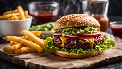 Juicy Cheeseburger with Crispy Fries
