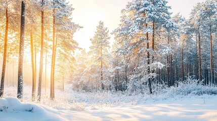 Serene Winter Landscape with Sunlight through Trees