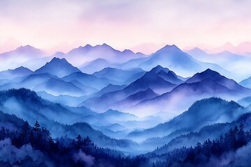 Fototapeta premium Blue misty mountains at twilight