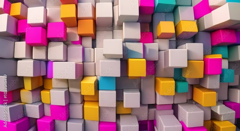 Wall mural abstract 3d render geometric cubes animation background design seamless looped video 4k animation