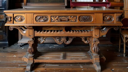 Nicely cut oak dresser table with a clever rack style and an ornate base