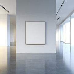 Blank canvas in modern art gallery with minimalistic interior, concept of contemporary exhibition, clean white wall, and artistic presentation space