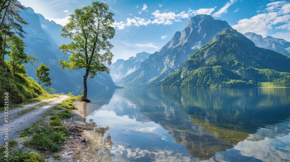 Canvas Prints Scenic Lake with Mountain Reflection