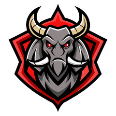 A scary red bull head illustration evokes a devilish, evil demon with tribal art hints