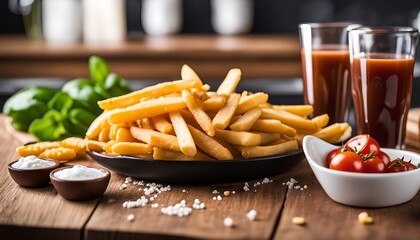 Crispy French Fries with Dips and Tomatoes