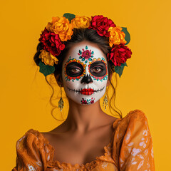Traditional Holiday Dia De Los Muertos In Mexico, Various Figures, Expressions And Outfits During Holiday. Day Of The Dead Festival In The Begin Of November