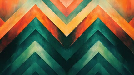 An abstract image featuring a vibrant design of zigzag patterns in hues of orange, green, and yellow, creating a modern visual appeal.