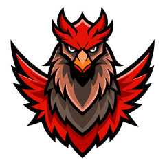 A vector illustration depicts a black eagle with striking red wings and a winged heart, a symbol of love in a tribal tattoo design