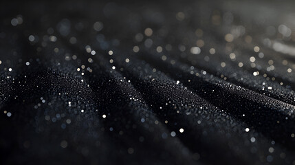abstract black fabric texture with shimmering sparkles, luxury dark background perfect for elegant designs, fashion, and glamorous visual projects