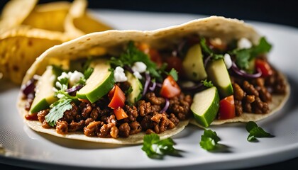 Delicious Mexican Taco with Ground Beef, Cucumber, and Cilantro
