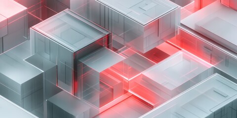 Obraz premium a sleek, modern representation of multi level labyrinth, material is transparent, matt glass, only in milky, soft white and highlights with red accesses, 