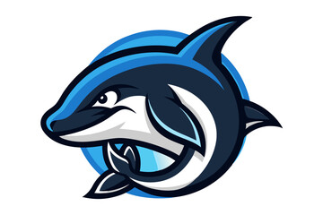 Vector art shows a shark and a dolphin, two distinct marine animals isolated on a white background, likely as cartoon illustrations or silhouettes