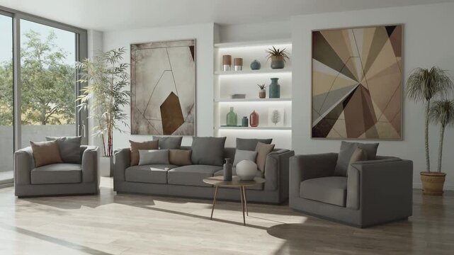Large luxury modern bright interiors room mockup illustration 3D rendering image
