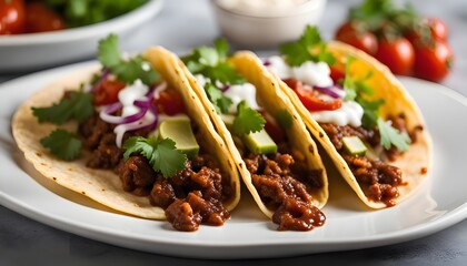 Delicious Tacos with Meat, Vegetables, and Cilantro