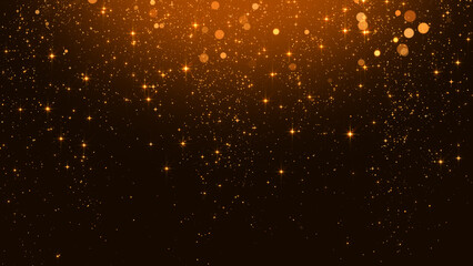 golden stars ,glitter particles and bokeh lights falling, new year and christmas, social media background 