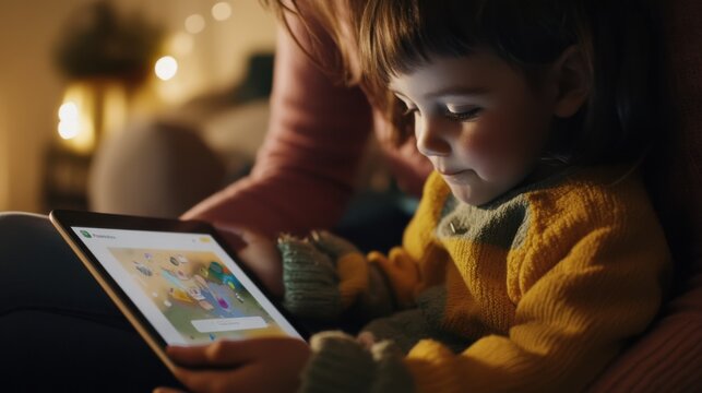 A parent monitoring their child's activities through a parental control app on a tablet, Modern lifestyle scene, Parenting style