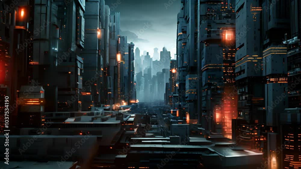 Poster neon technology city business concept with skyscraper buildings and virtual network connection