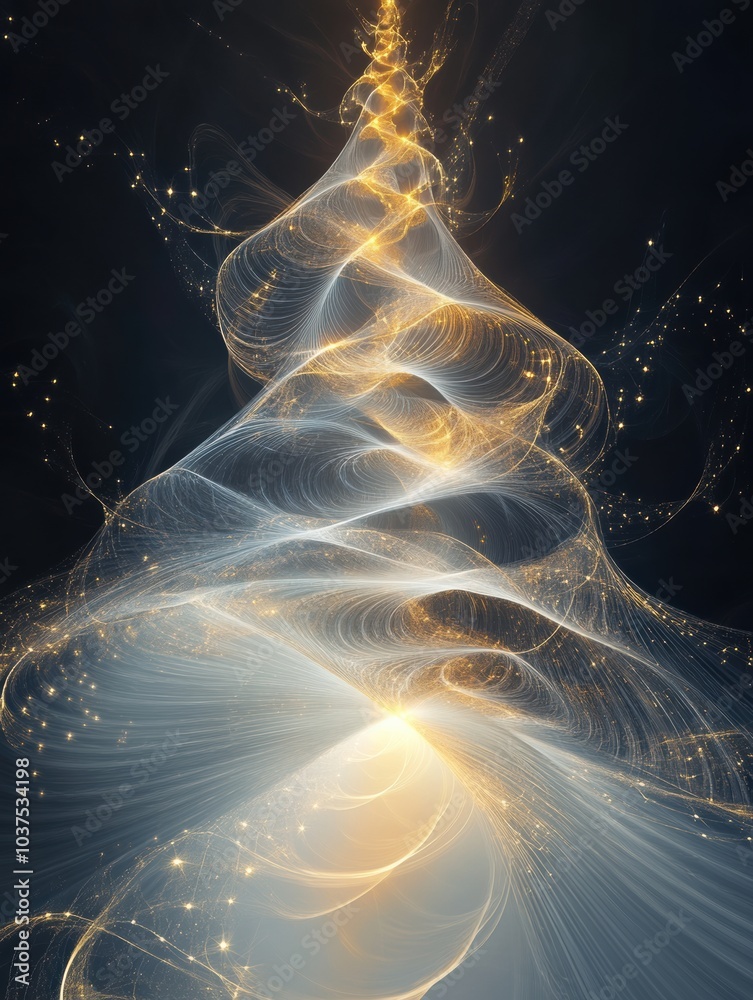 Poster A sparkling tree made of light swirls illuminates the darkness, evoking a sense of warmth and holiday cheer for Christmas. Generative AI