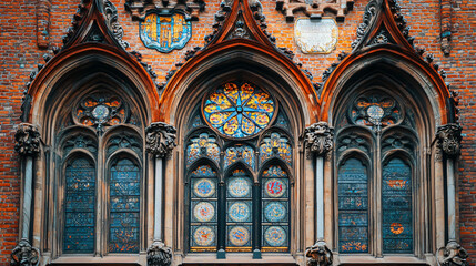 Obraz premium A historical facade with beautiful stained glass windows